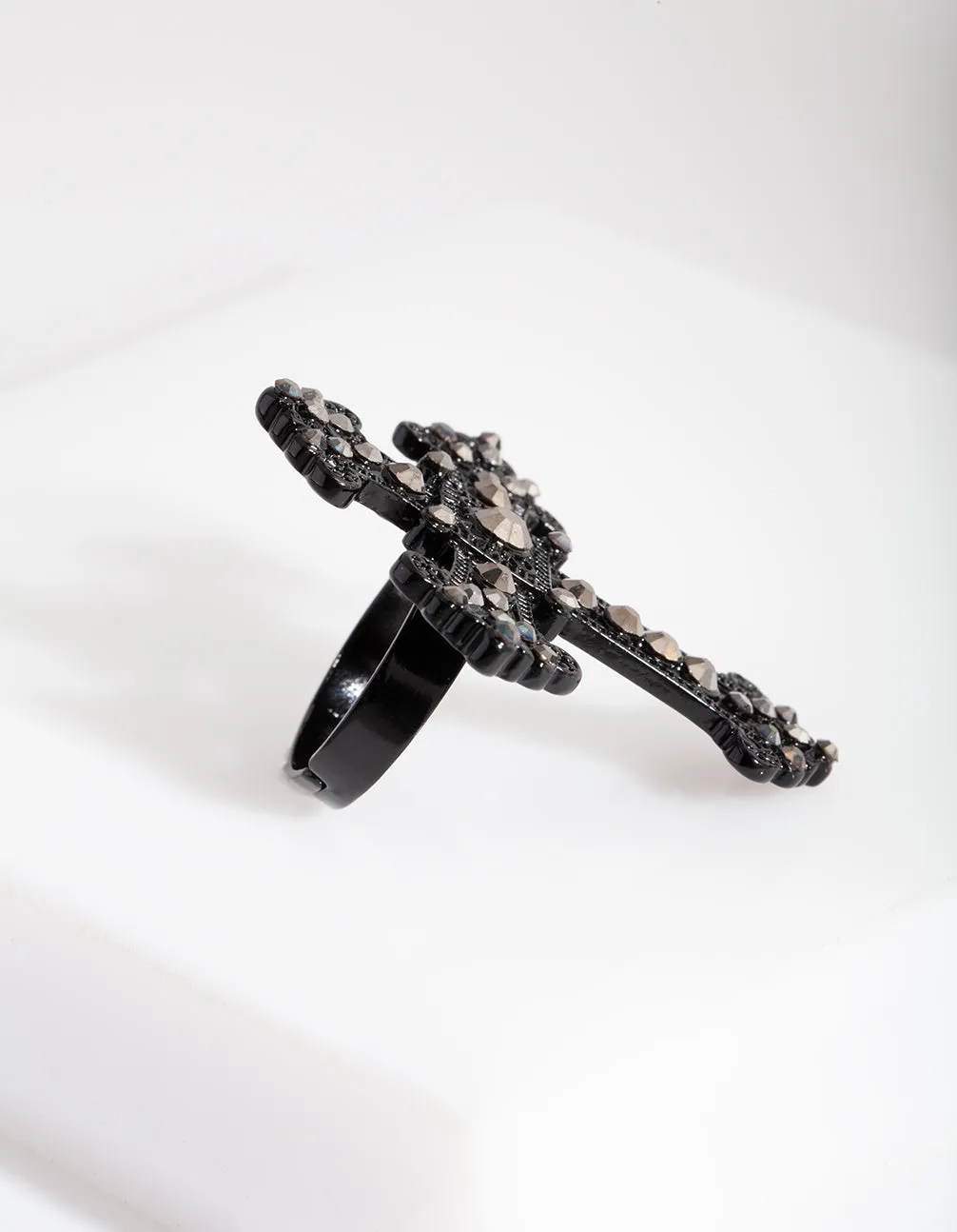 Black Statement Cross Ring