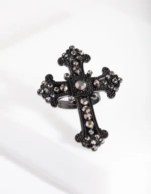 Black Statement Cross Ring