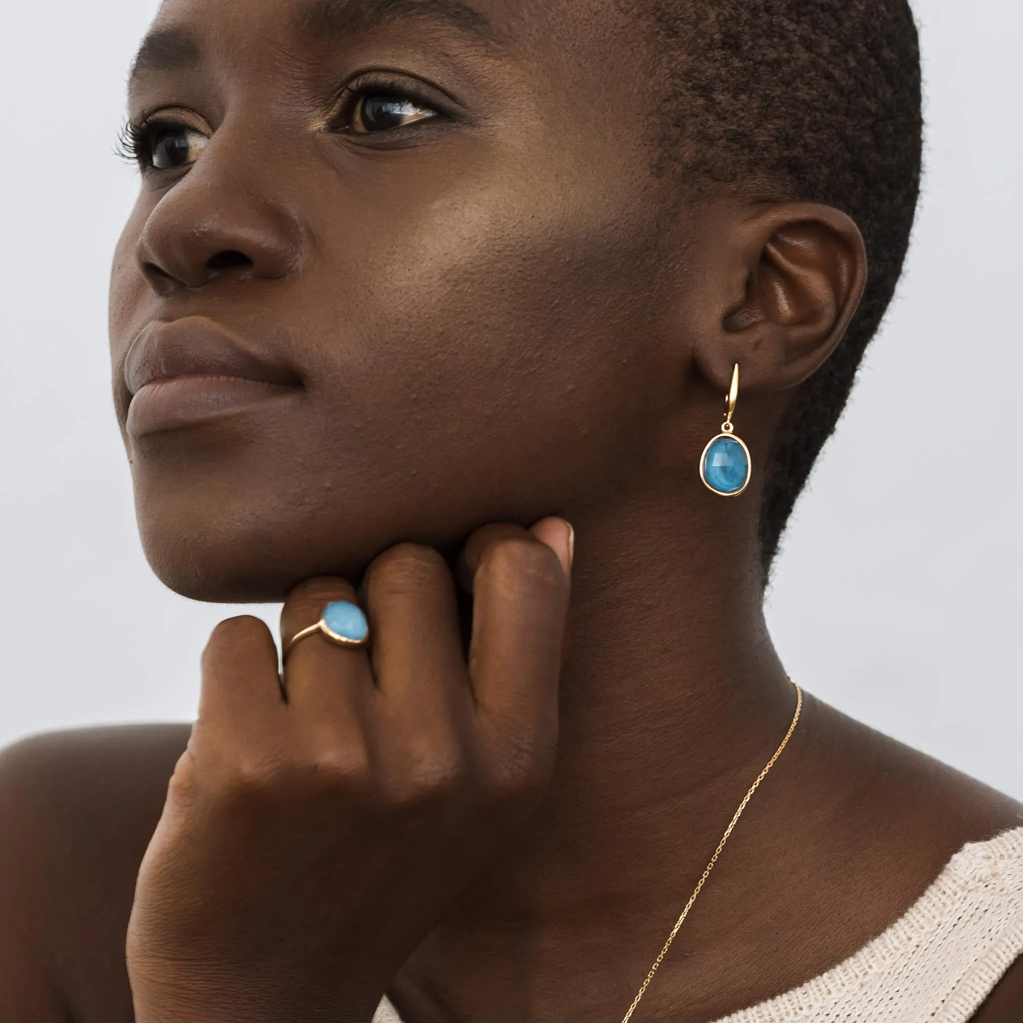 Blue Opal Statement Earrings Doublet - Serendipity