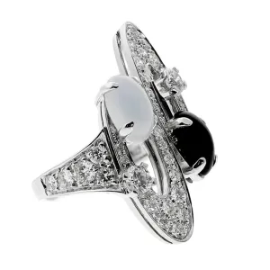 Bvlgari Elisia Diamond Onyx & Chalcedony White Gold Cocktail Ring Sz 4