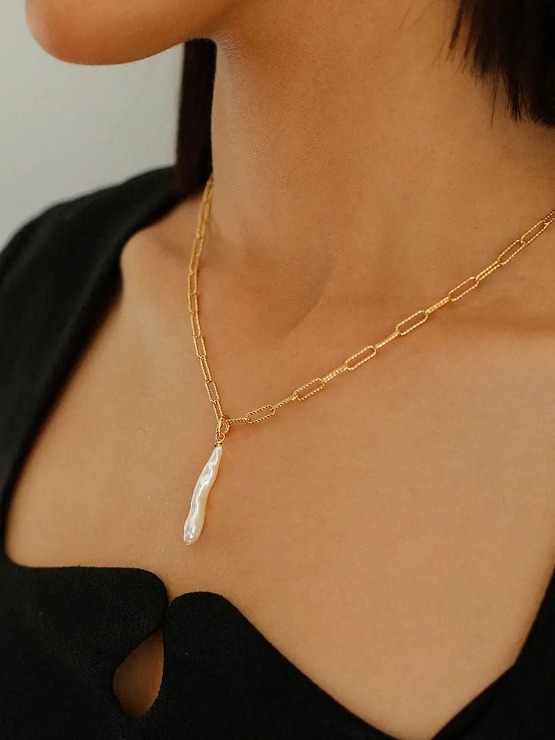 Chain Toothpick Baroque Pearl Pendants Necklaces