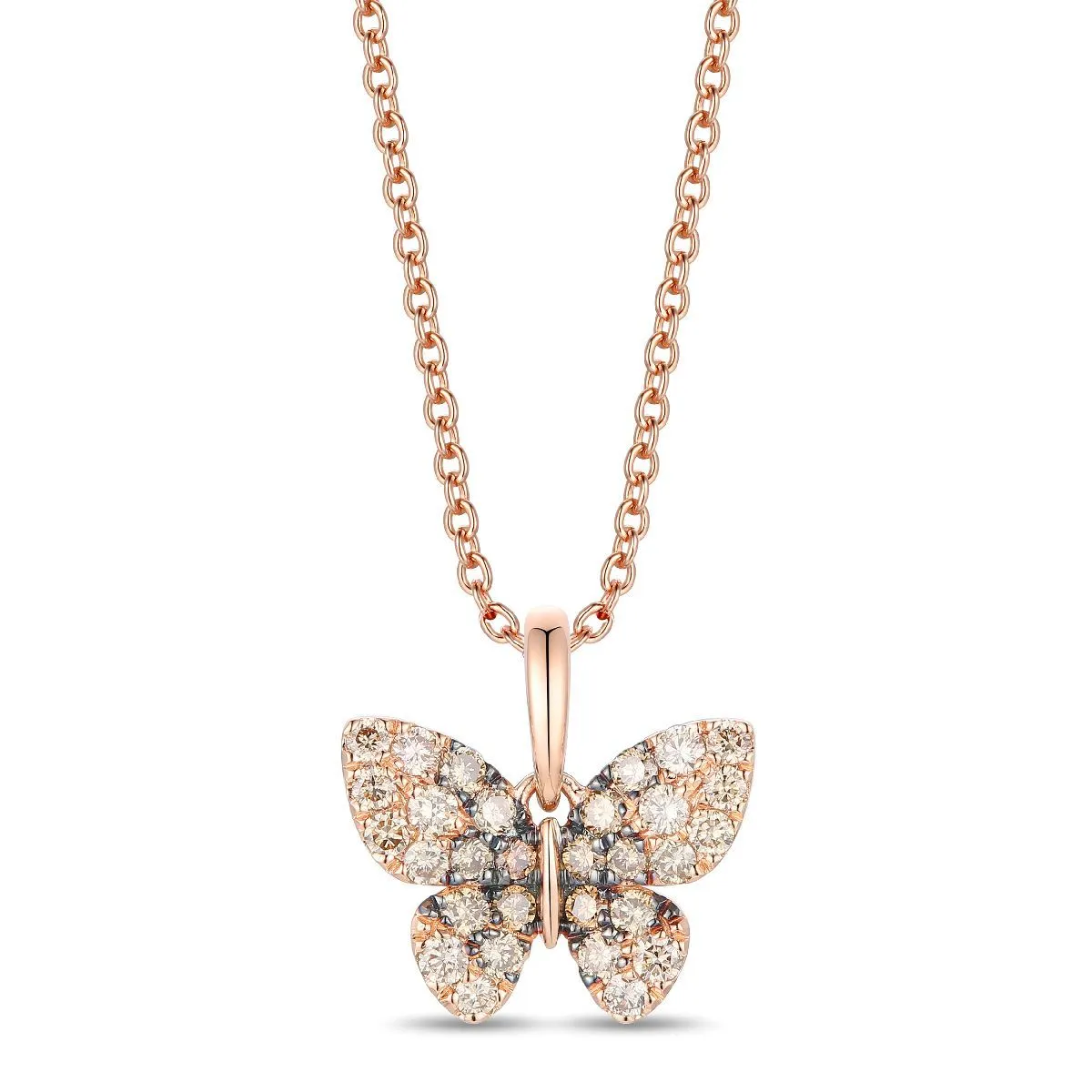 Chocolate Ombre Diamond Butterfly Pendant set in 14K Rose Gold