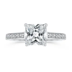 Classic 2.5CT Princess Cut Solitaire Engagement Ring in Sterling Silver with CZ Band