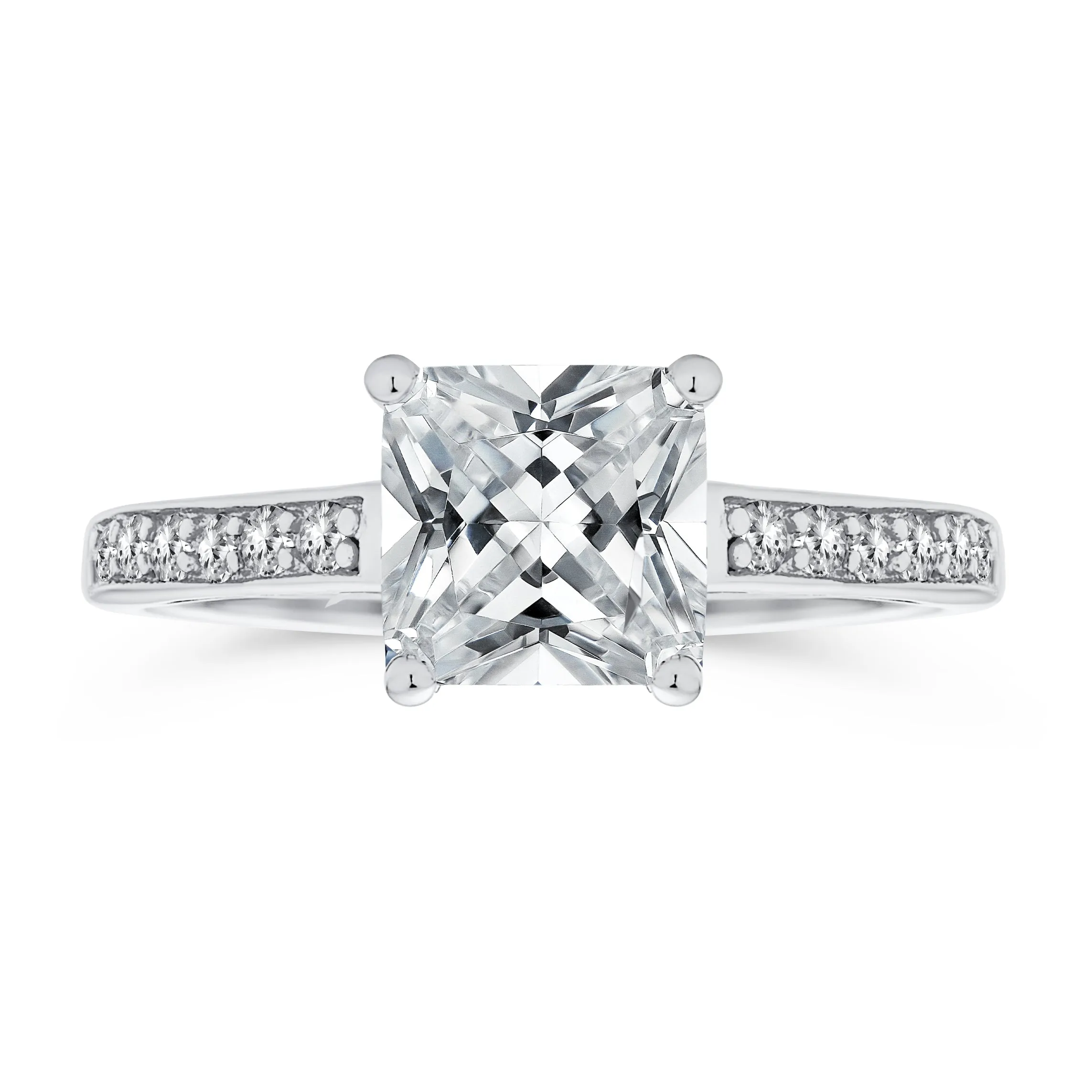 Classic 2.5CT Princess Cut Solitaire Engagement Ring in Sterling Silver with CZ Band