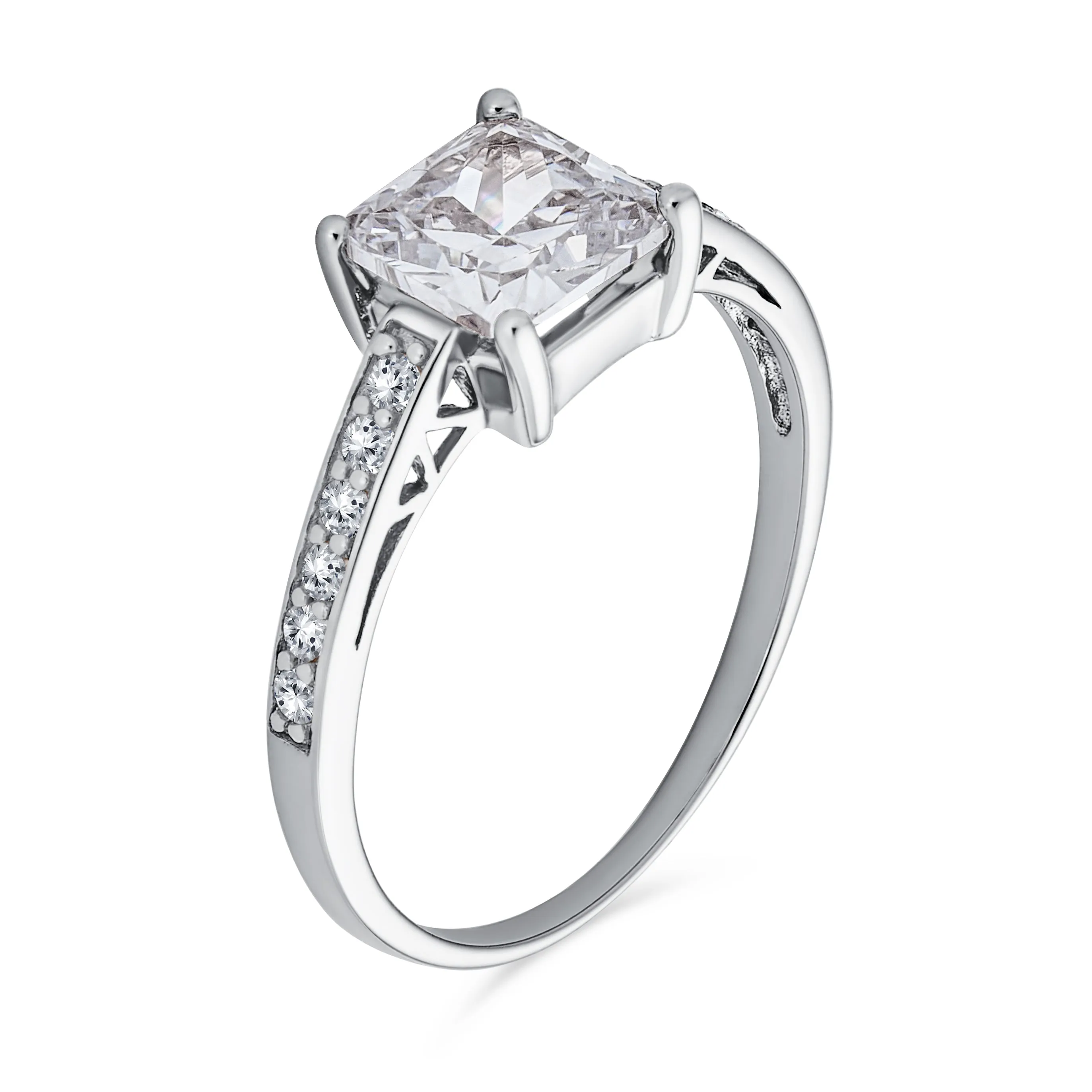 Classic 2.5CT Princess Cut Solitaire Engagement Ring in Sterling Silver with CZ Band