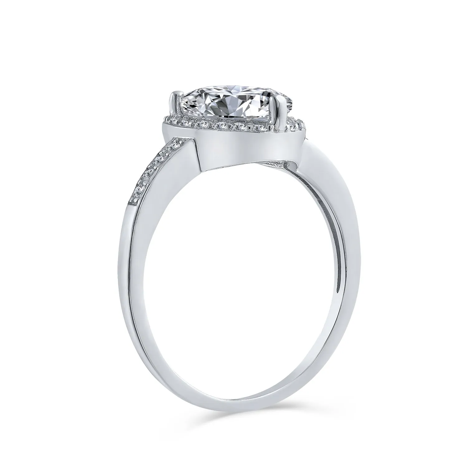 Classic 3CT Heart Shaped Engagement Ring with Pave CZ Band in Sterling Silver