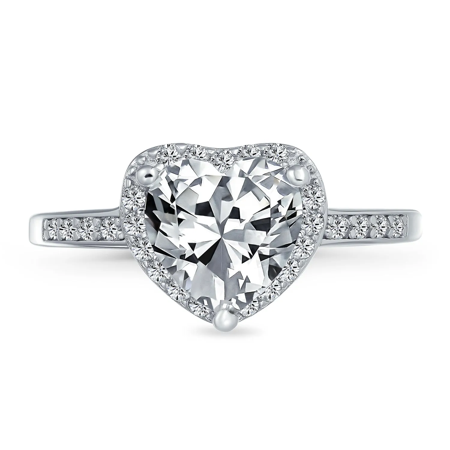 Classic 3CT Heart Shaped Engagement Ring with Pave CZ Band in Sterling Silver