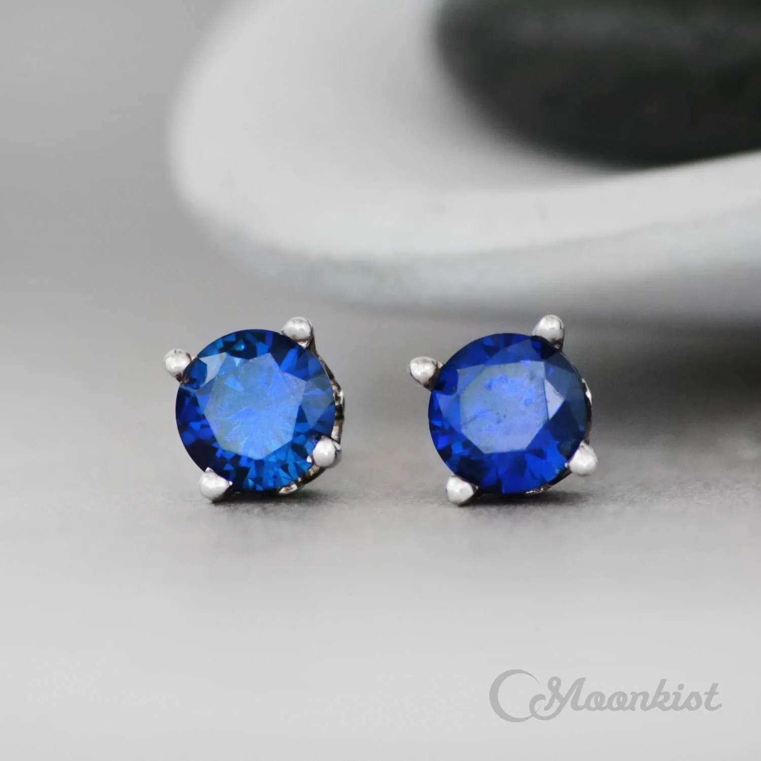 Classic Blue Sapphire Solitaire Earrings | Moonkist Designs