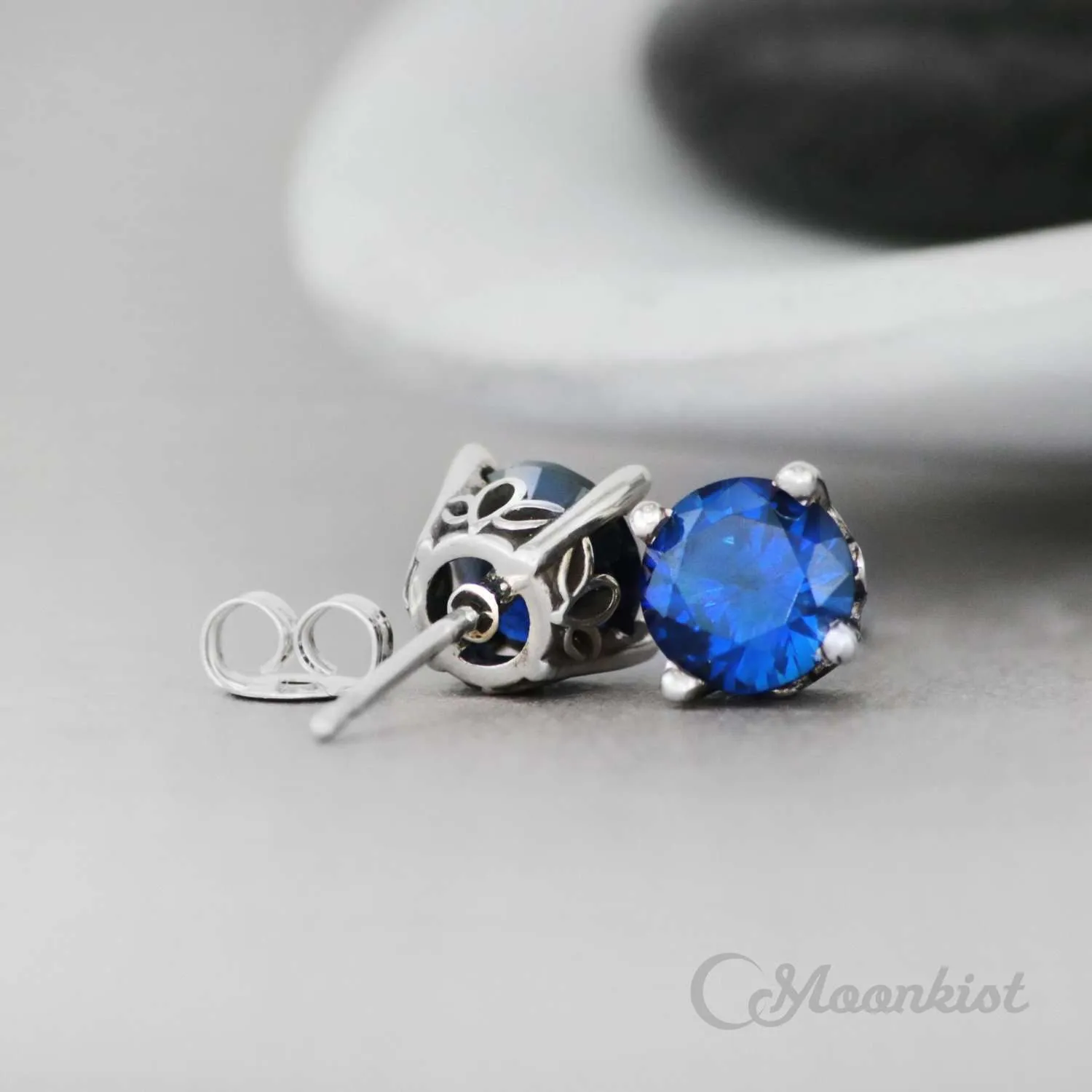 Classic Blue Sapphire Solitaire Earrings | Moonkist Designs