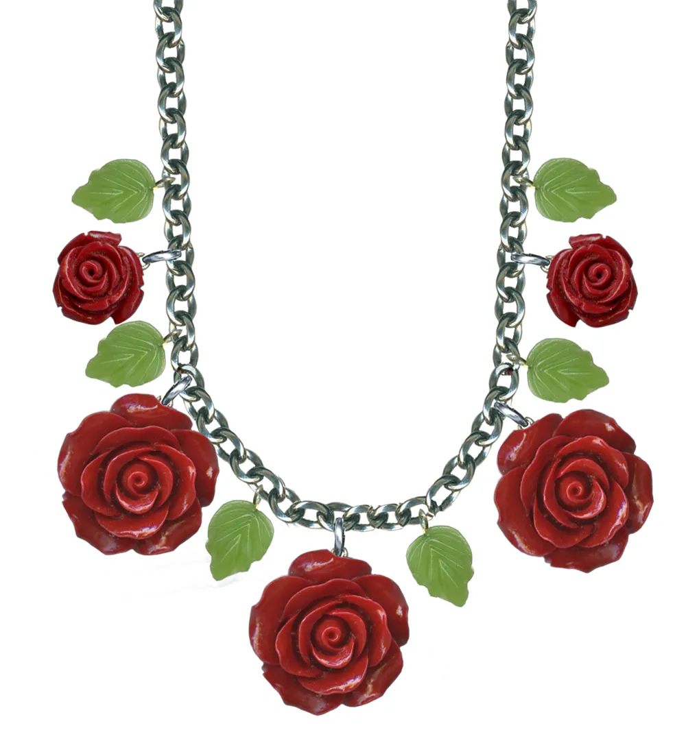 Classic Hardware Multi Rose Necklace in Red