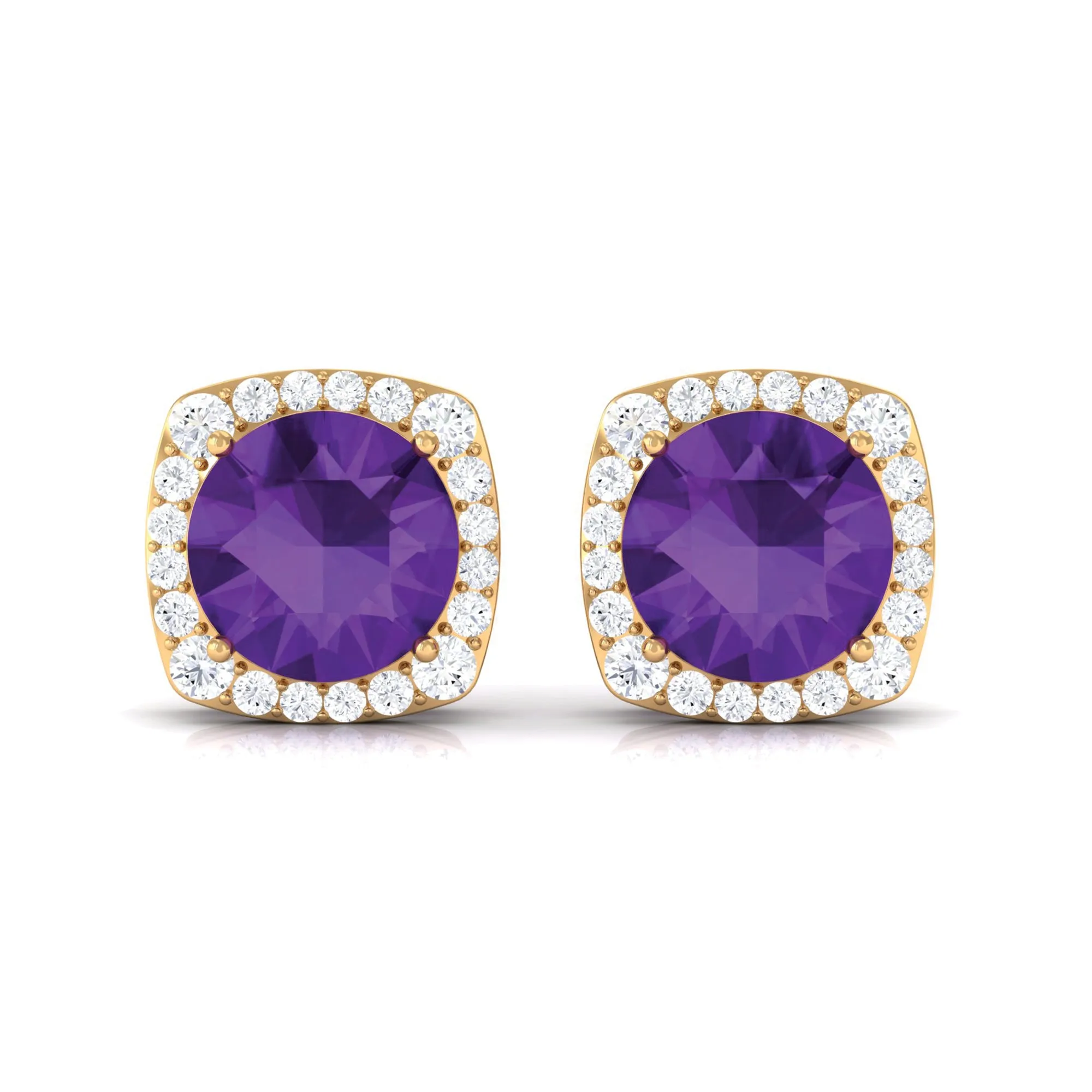 Classic Round Amethyst Halo Stud Earrings with Diamond