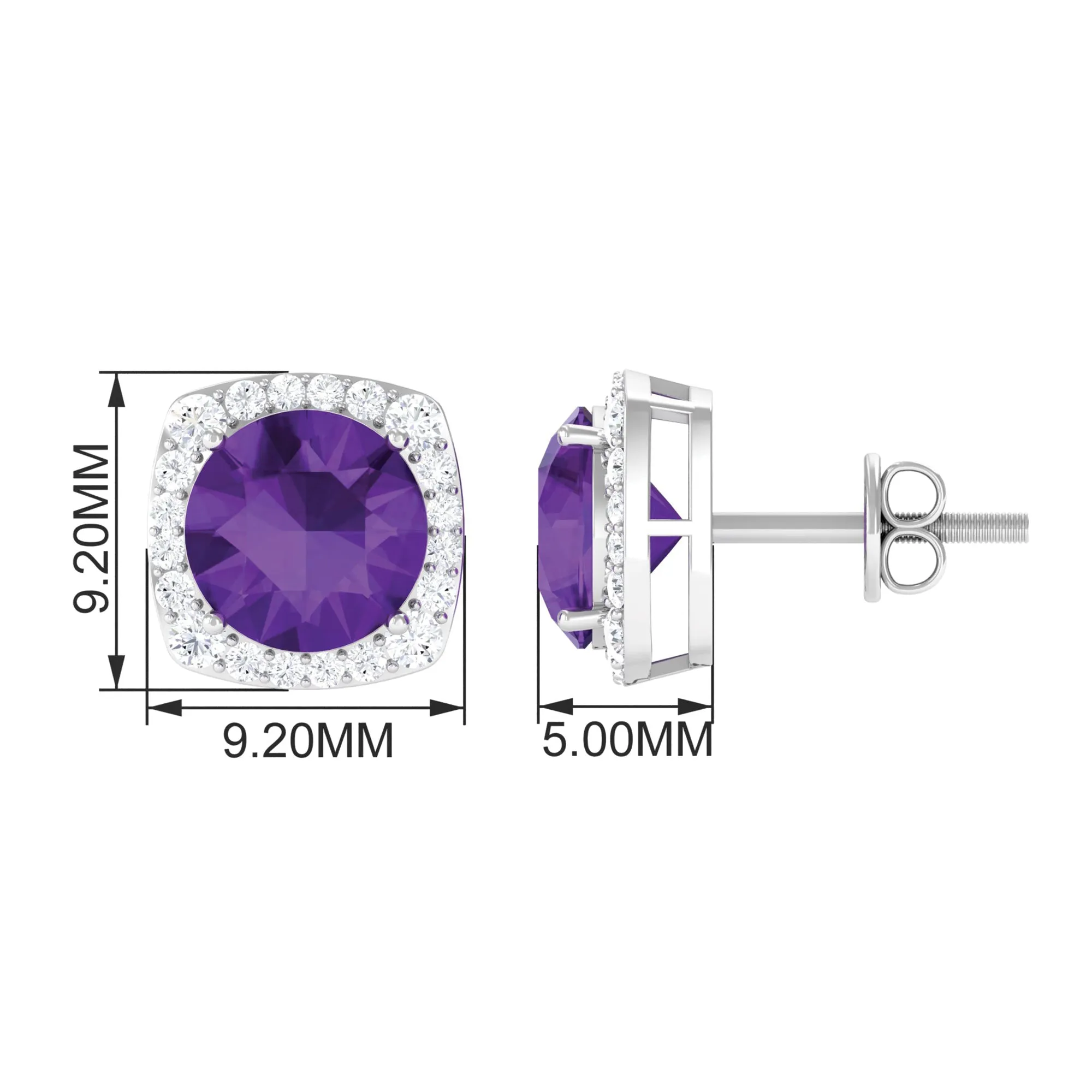 Classic Round Amethyst Halo Stud Earrings with Diamond