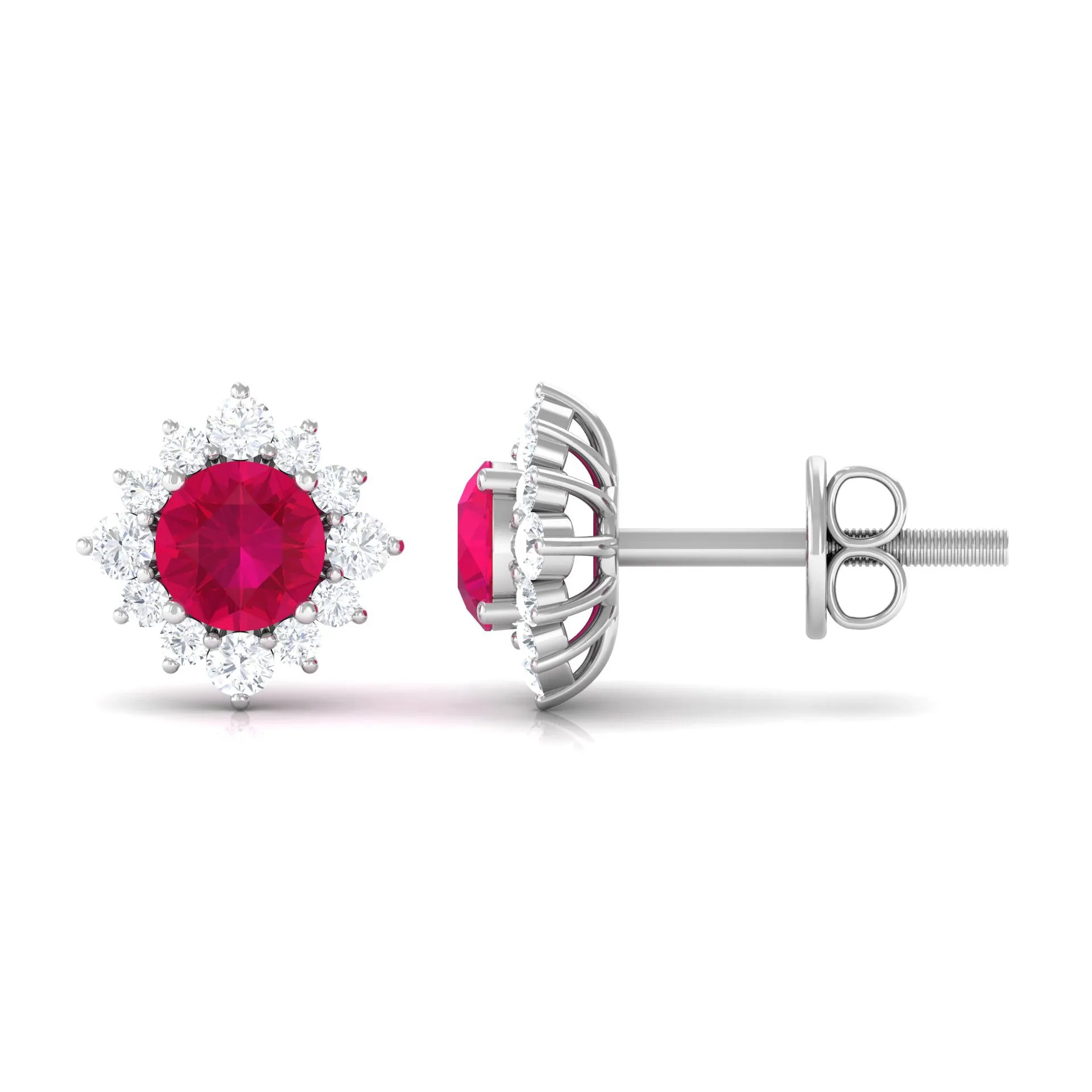 Classic Ruby Stud Earrings with Diamond Halo