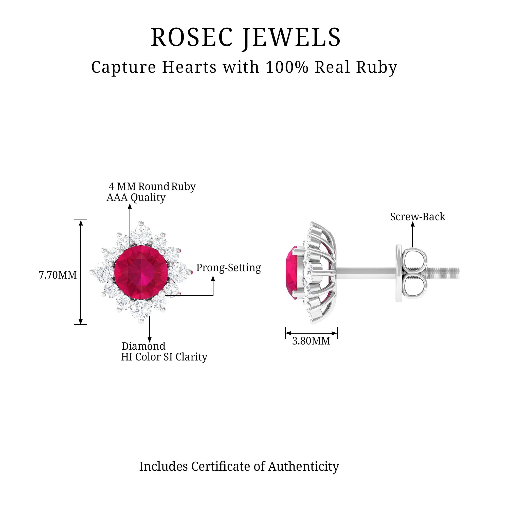 Classic Ruby Stud Earrings with Diamond Halo