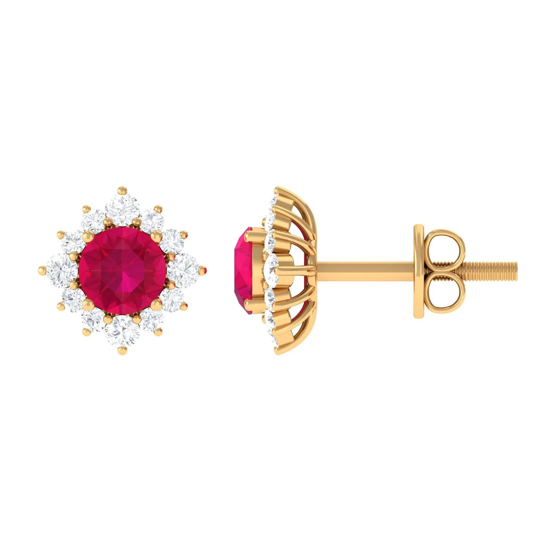 Classic Ruby Stud Earrings with Diamond Halo