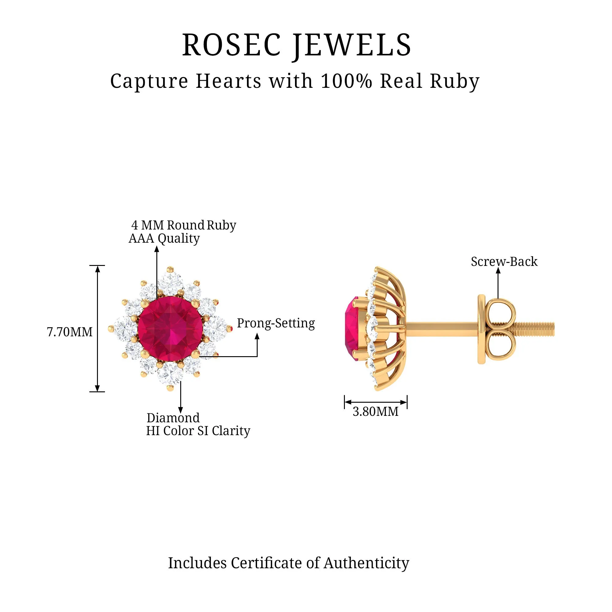 Classic Ruby Stud Earrings with Diamond Halo