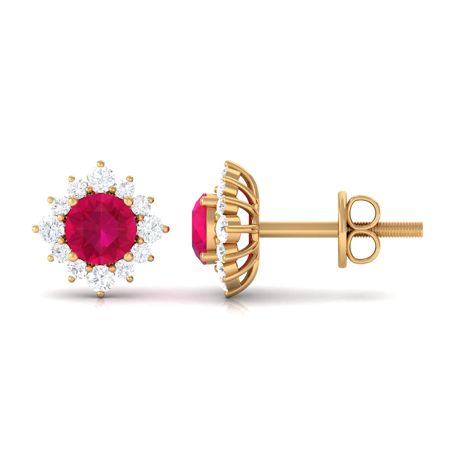 Classic Ruby Stud Earrings with Diamond Halo