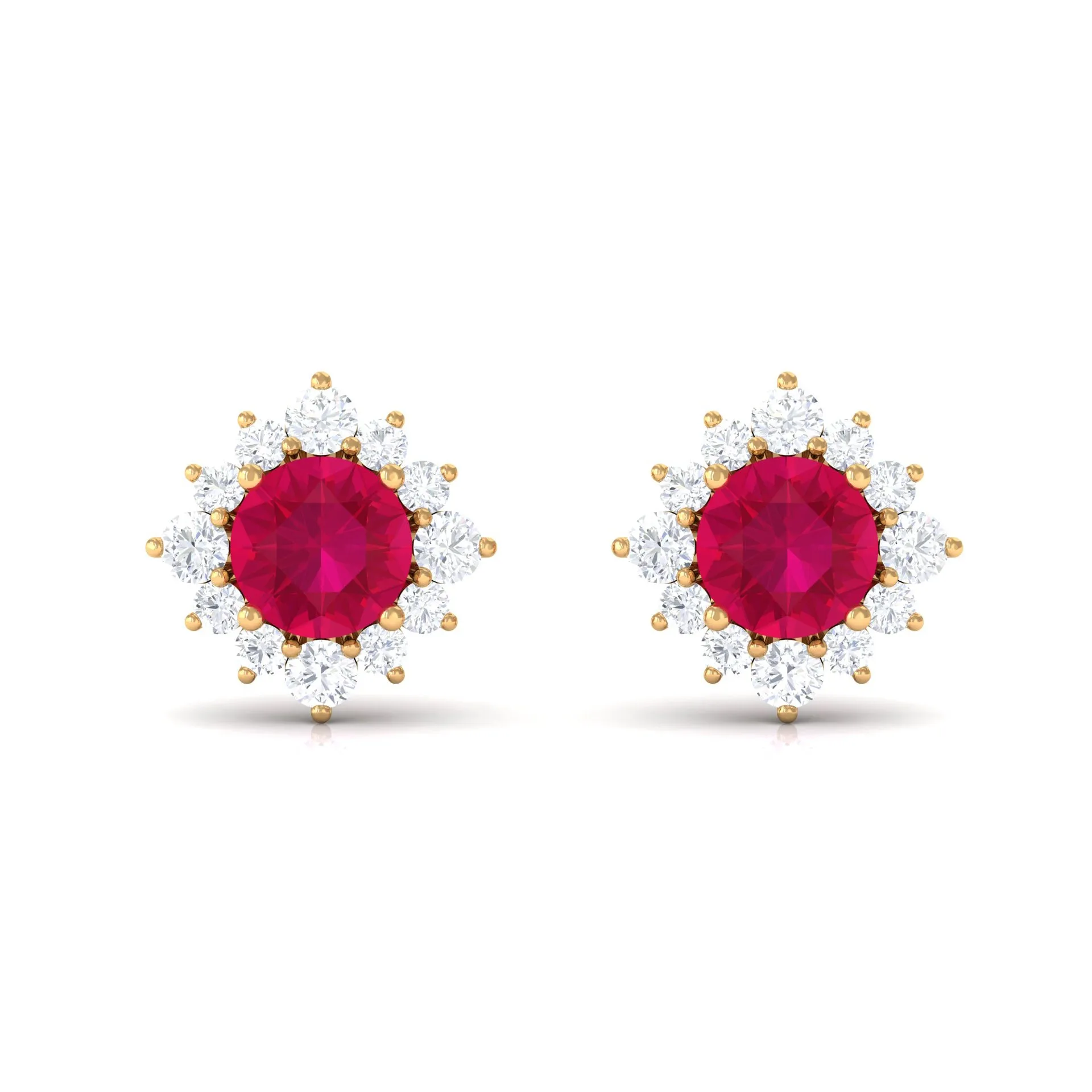 Classic Ruby Stud Earrings with Diamond Halo