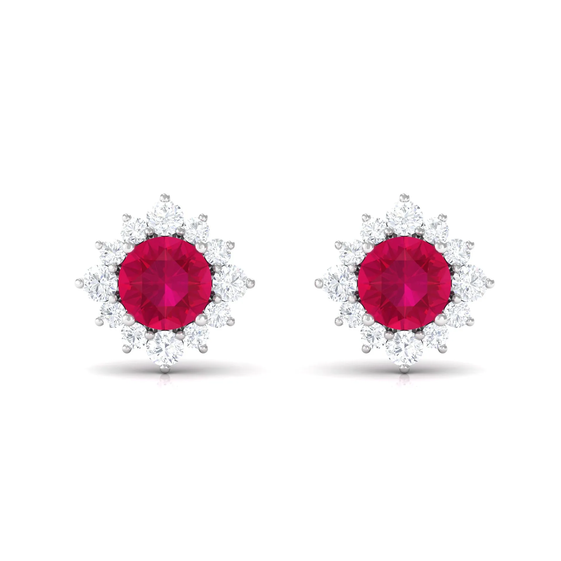 Classic Ruby Stud Earrings with Diamond Halo