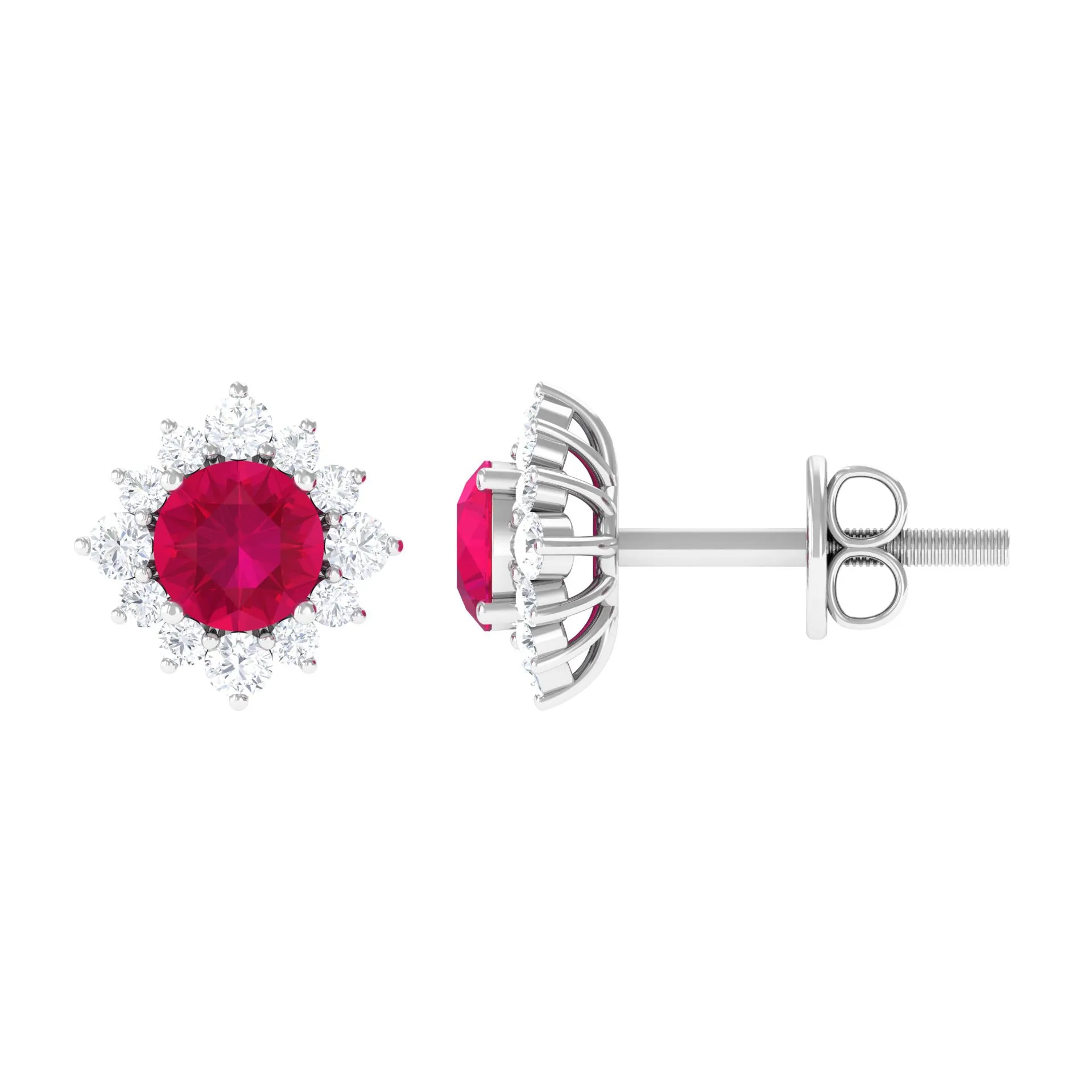 Classic Ruby Stud Earrings with Diamond Halo