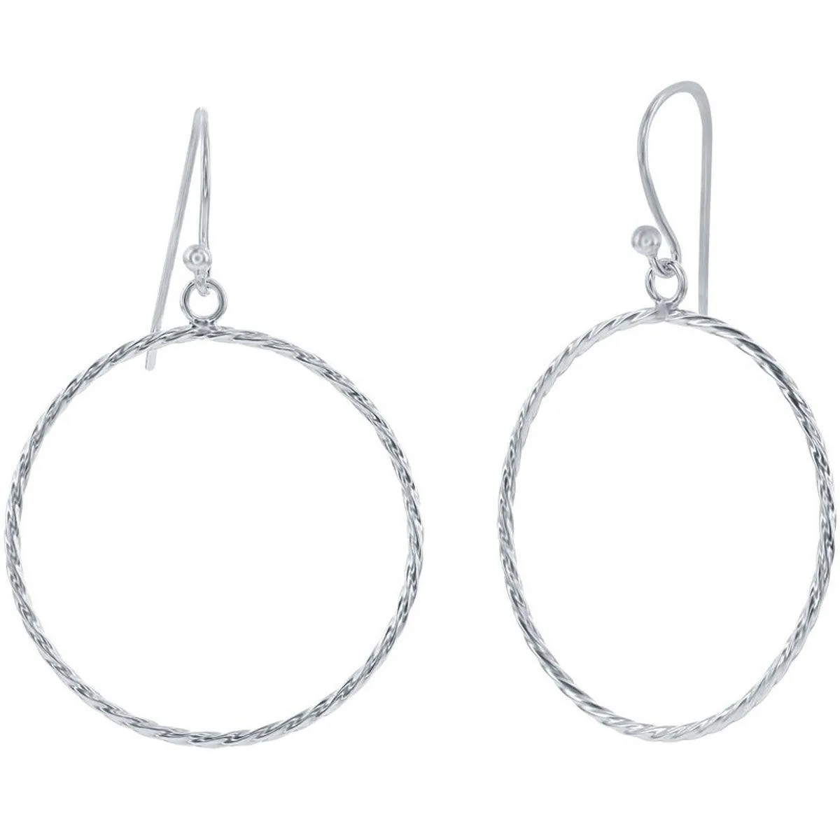 Classic Women's Earrings - Sterling Silver Twisted Rope Design Circle Shape | A-1605