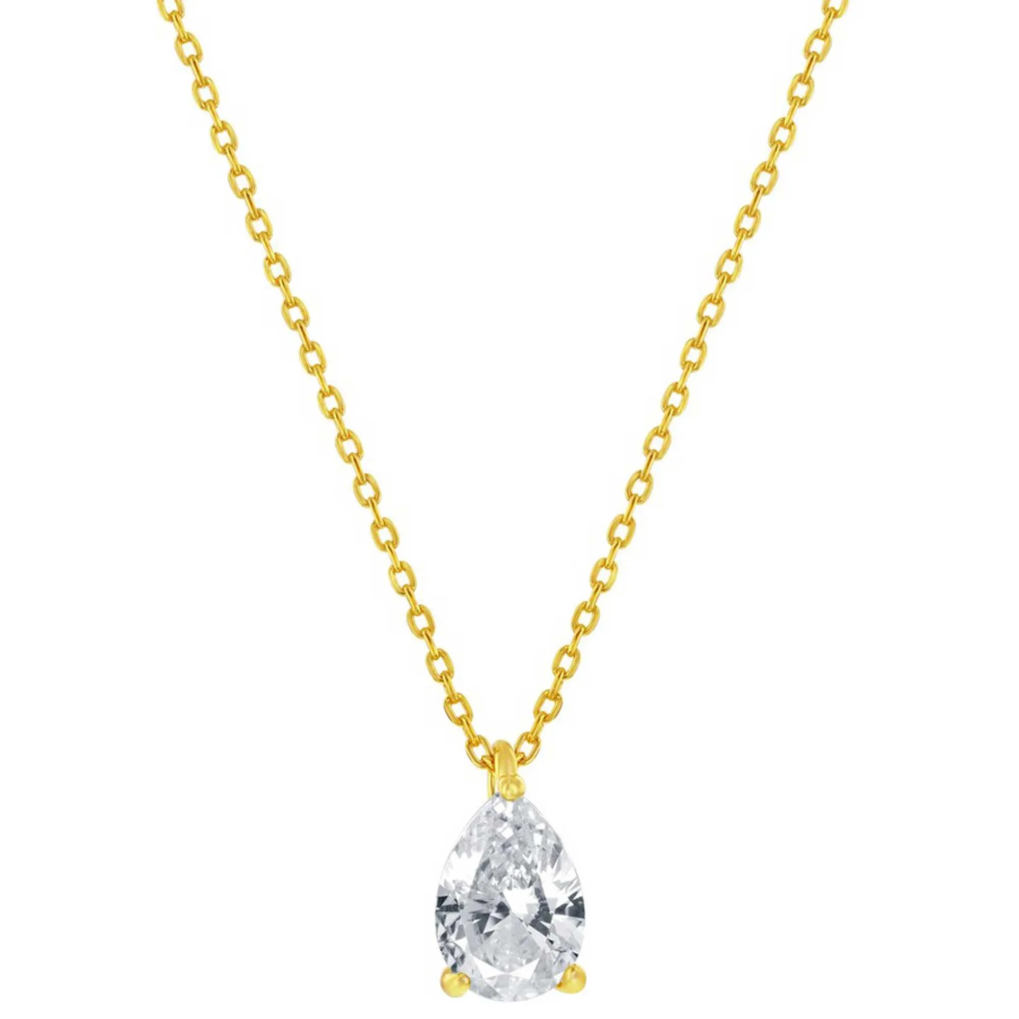 Classic Women's Necklace and Earrings Set - Gold Solitaire Pearshape CZ | SET-614