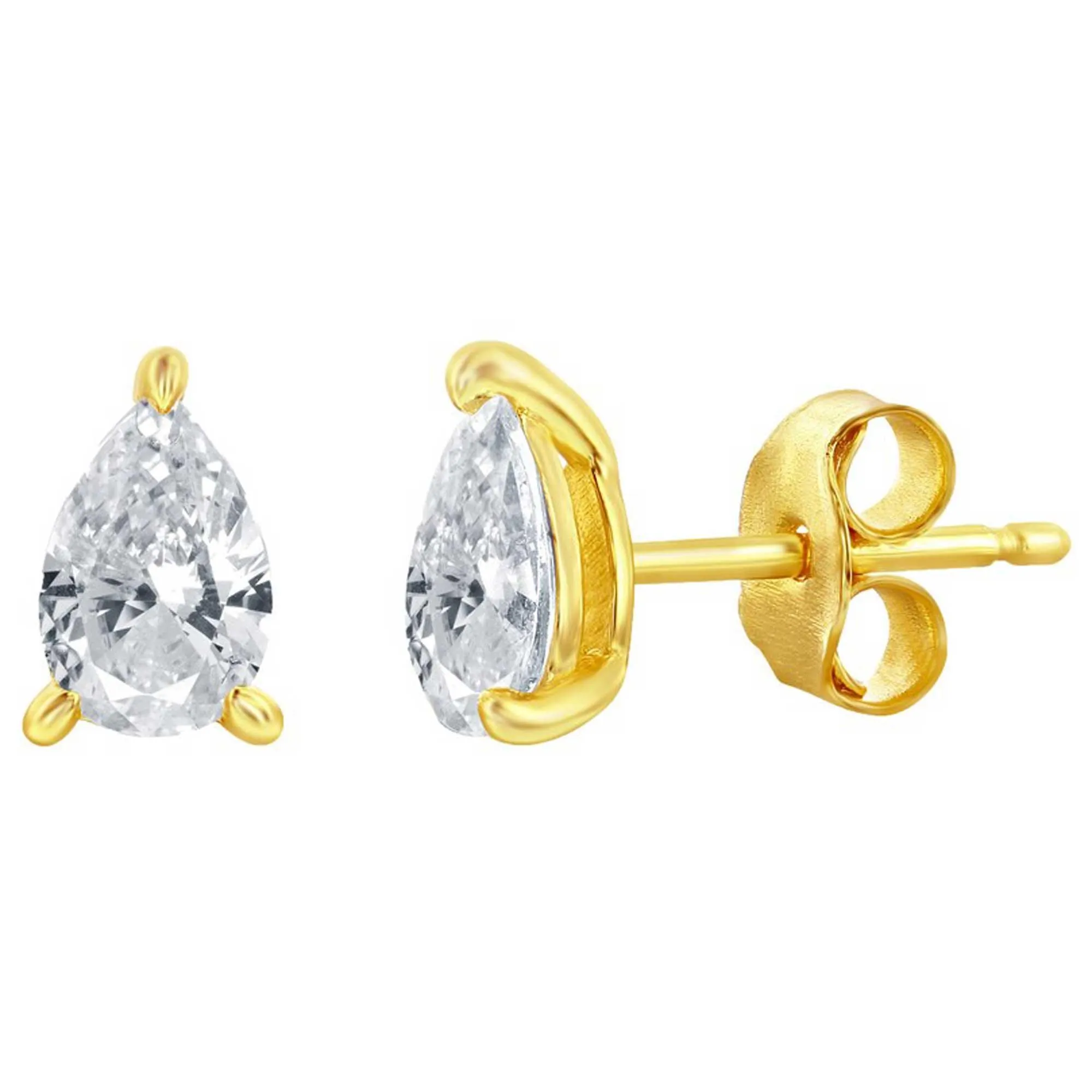 Classic Women's Necklace and Earrings Set - Gold Solitaire Pearshape CZ | SET-614