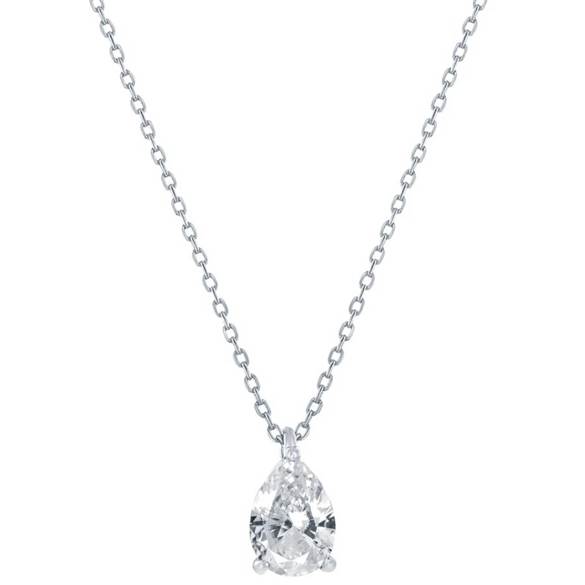 Classic Women's Necklace and Earrings Set - Silver Solitaire Pearshape CZ | SET-613