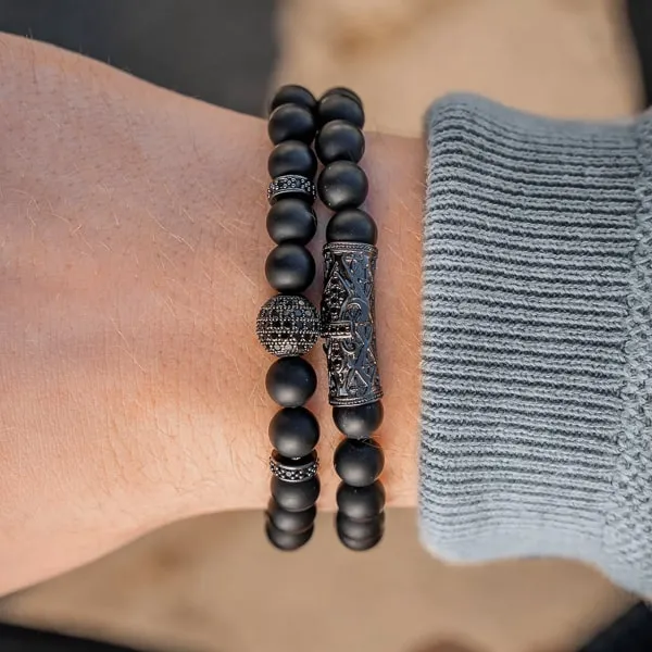 Classy Men Matte Black Bracelet Set