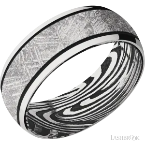 Cobalt Chrome Band with Polish Finish and Meteorite Inlay and Sunset - 8MM