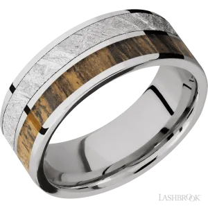 Cobalt Chrome flat band with a meteorite and hardwood inlays - 8MM