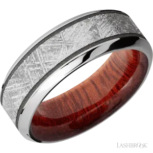 Cobalt Chrome with Polish , Polish Finish and Meteorite Inlay and Blood Wood - 8MM