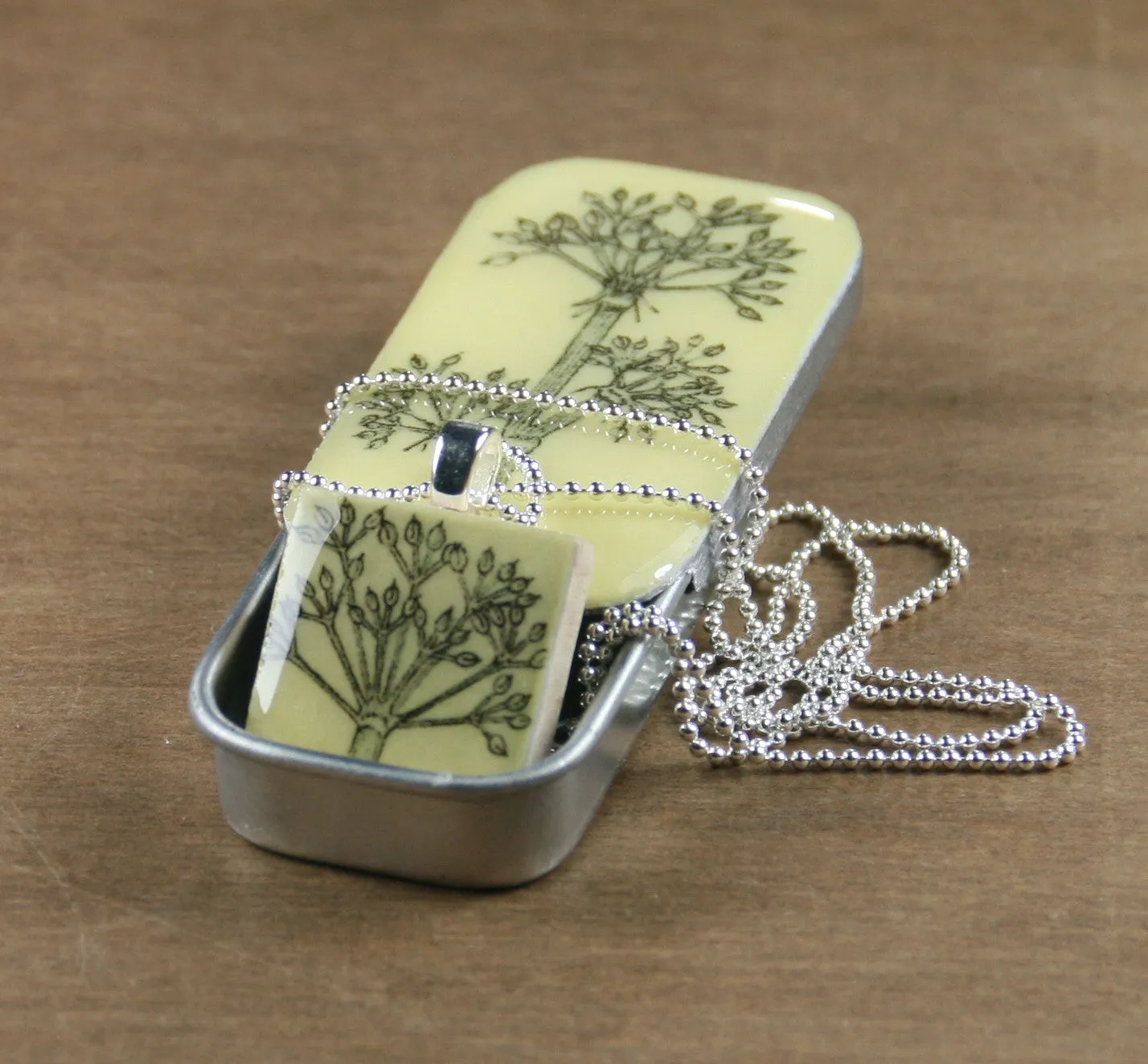 Cottage Garden Scrabble Tile Pendant and Teeny Tiny Tin - Parsley