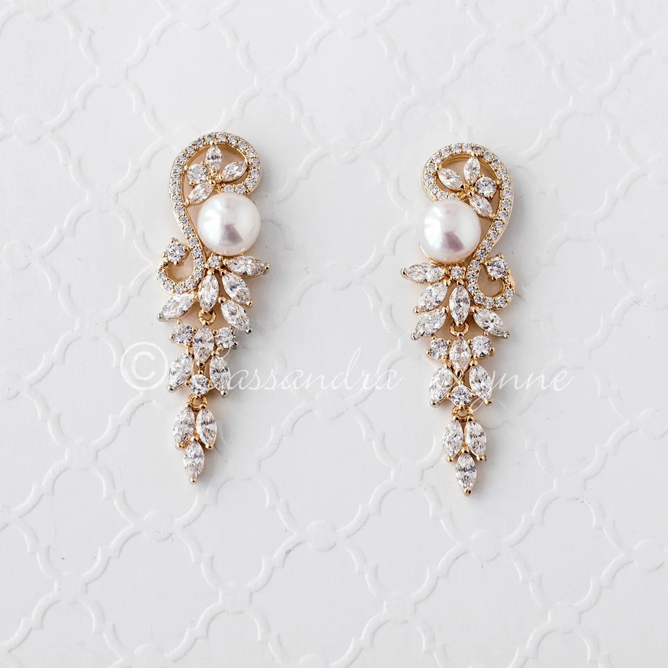 Cultured Pearl and CZ Wedding Earrings