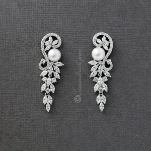 Cultured Pearl and CZ Wedding Earrings