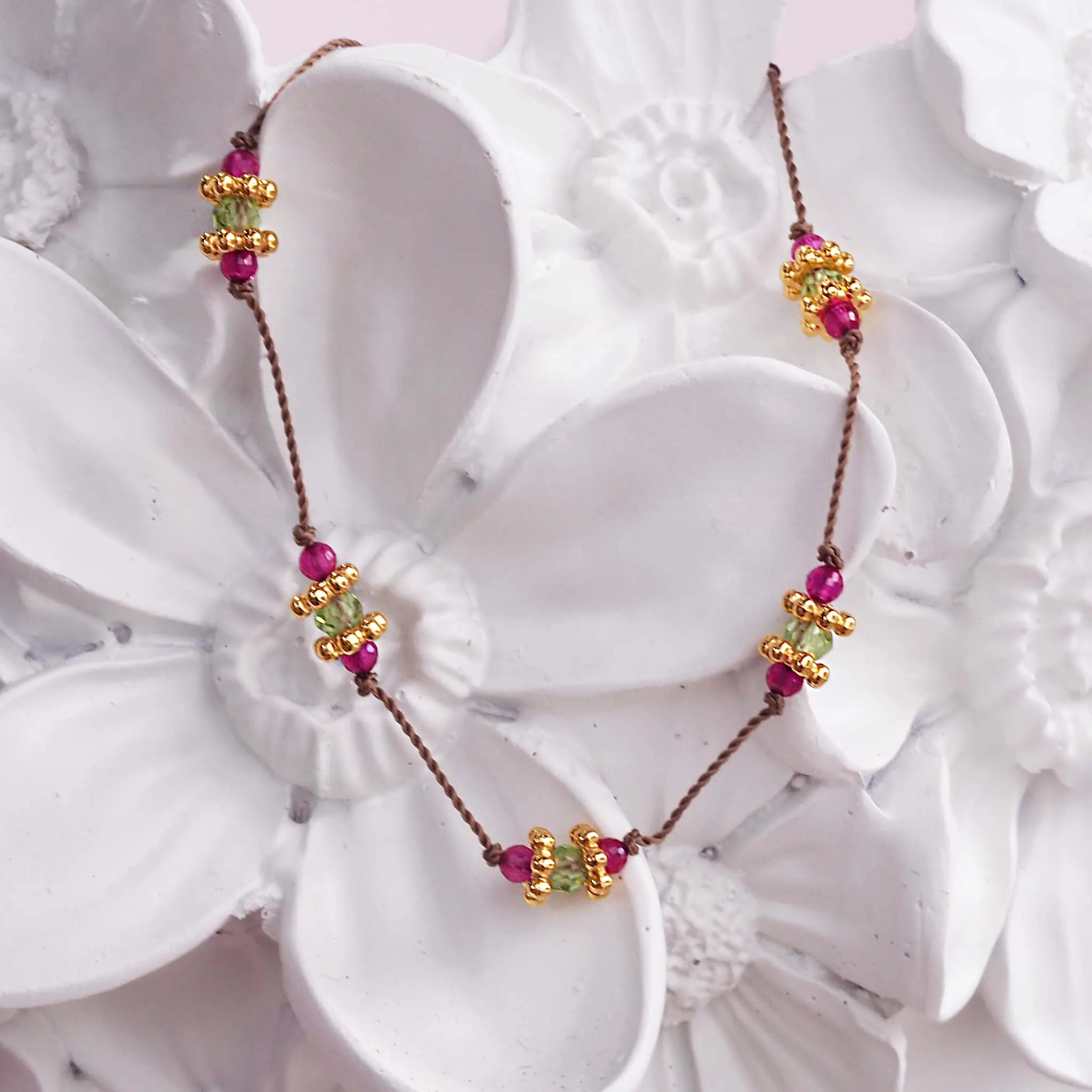 Dainty Goddess Rubellite and Peridot Bracelet