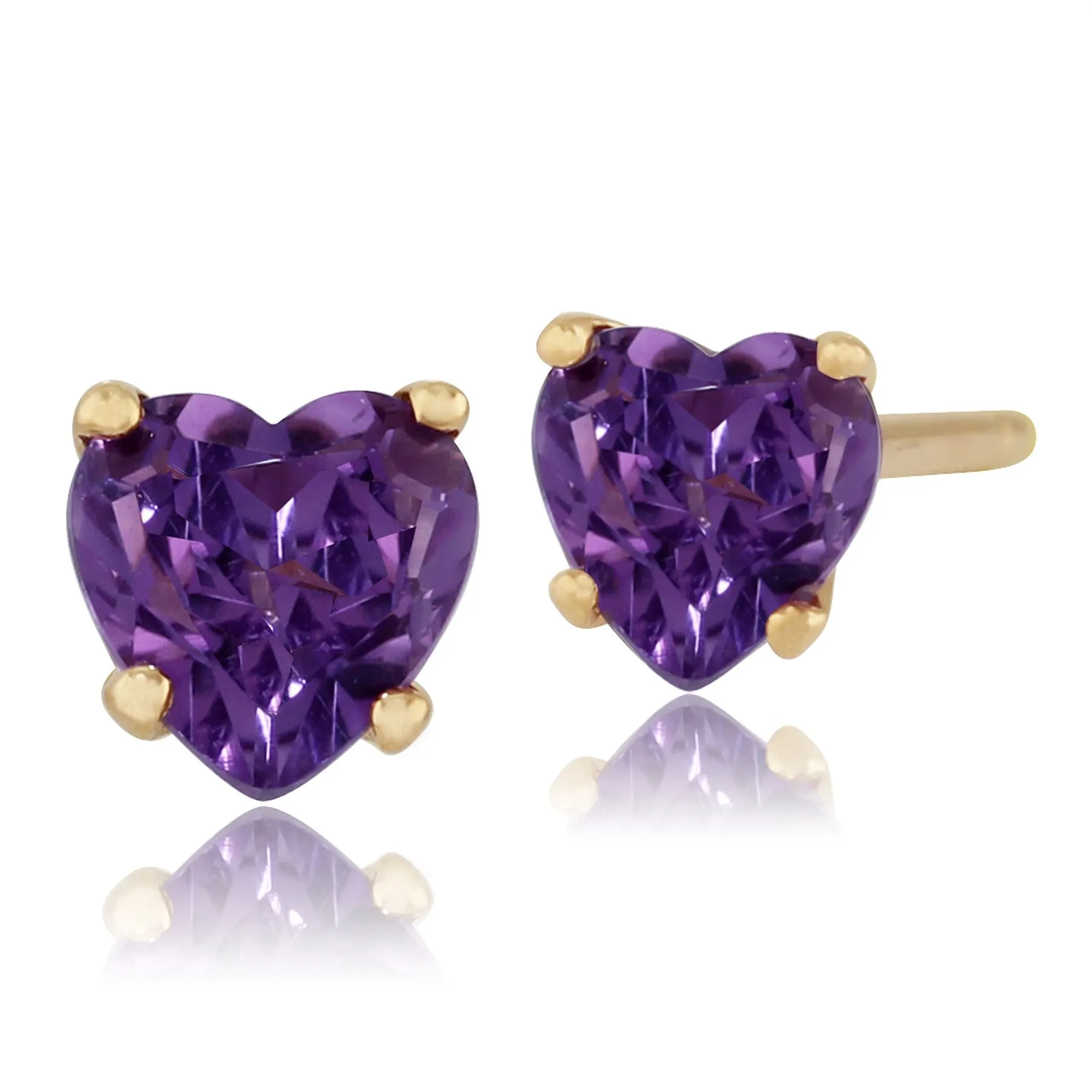 Damen 375 Gold 9ct Gelbgold Herz Amethyst Classic Claw Set Herz Ohrstecker Lila 4x4mm