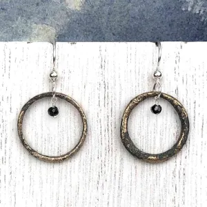 Dark Charcoal Flecked Bronze Celtic Ring Money Earrings with Genuine Blue Sapphire | Artifact #6559