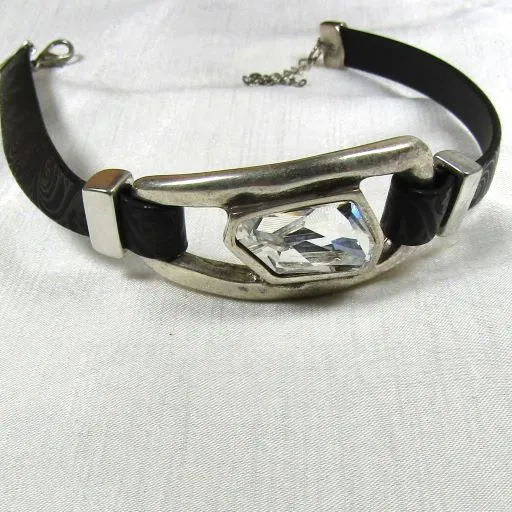 Designer Black PVC Ribbon Choker with Crystal Accent