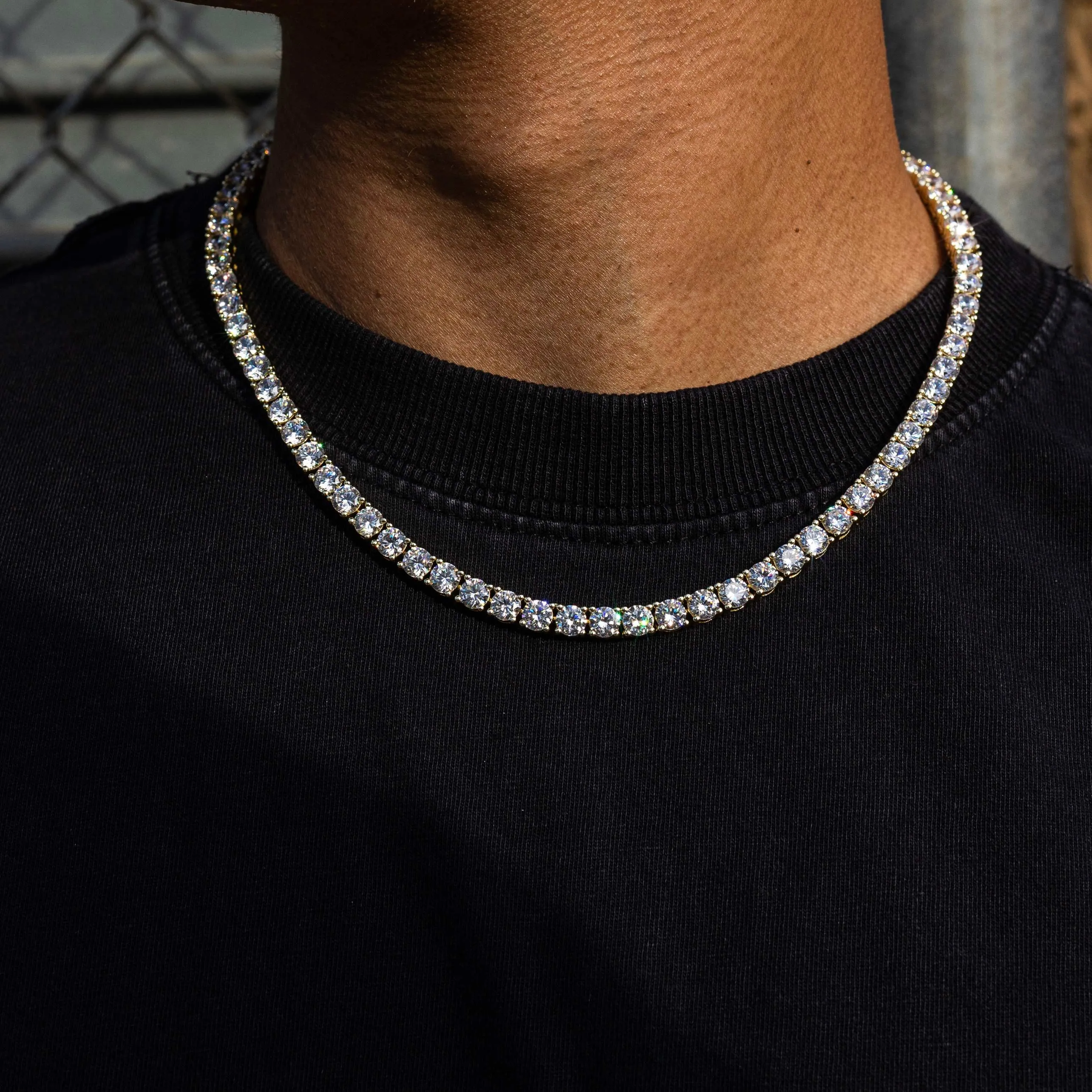 Diamond Tennis Necklace in Yellow Gold- 5mm