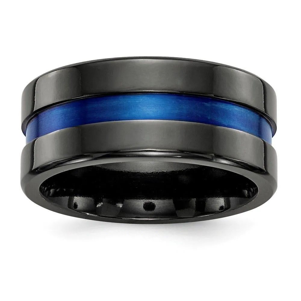 Edward Mirell Black Ti Blue Anodized Wide Center 10mm Band