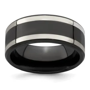 Edward Mirell Titanium Black Ti & Sterling Silver Inlay 9mm Band