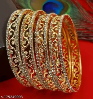 Elegant Gold-Plated Brass Bangles with Cubic Zirconia