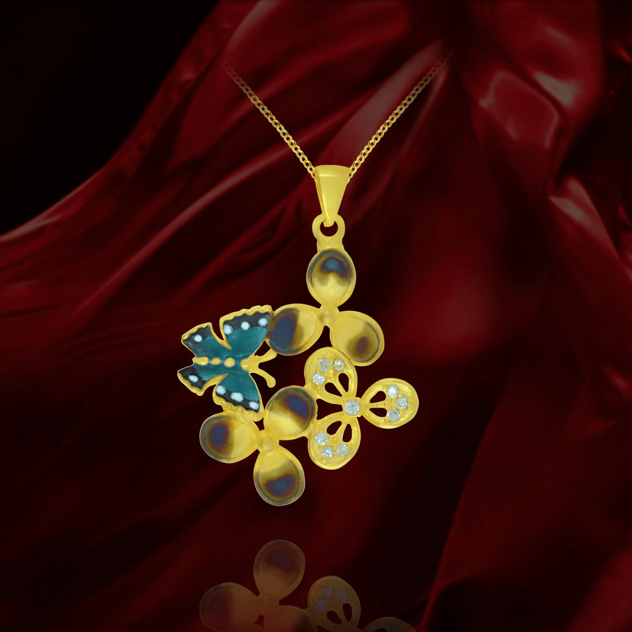 Ember Blossom Pendant with Butterfly