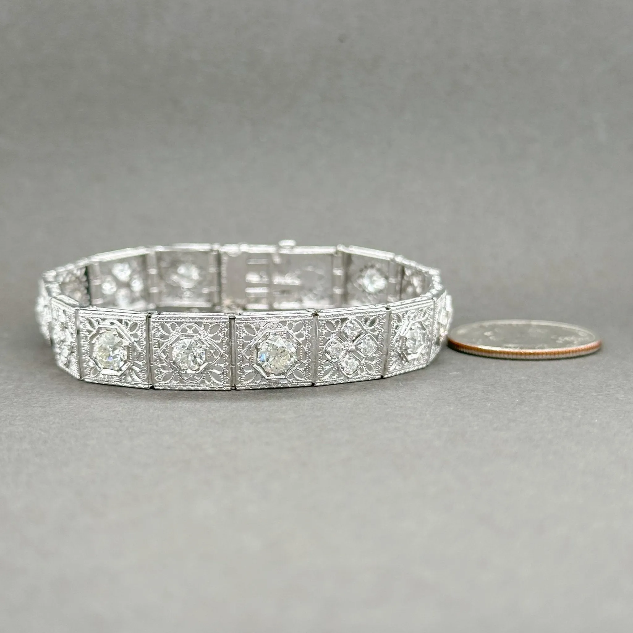 Estate Art Deco 14K Platinum 4.09ctw I-J/VS2-SI2 Diamond Bracelet