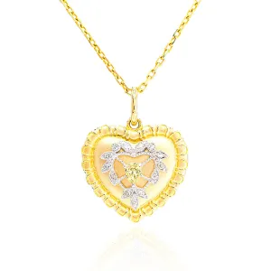 Fancy Yellow Diamond Heart Shape Yellow Gold Pendant (Free Silver Necklace)