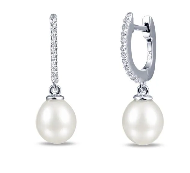 Freshwater Pearl and Simulated Diamond Huggie Drop Earrings E0236PLP