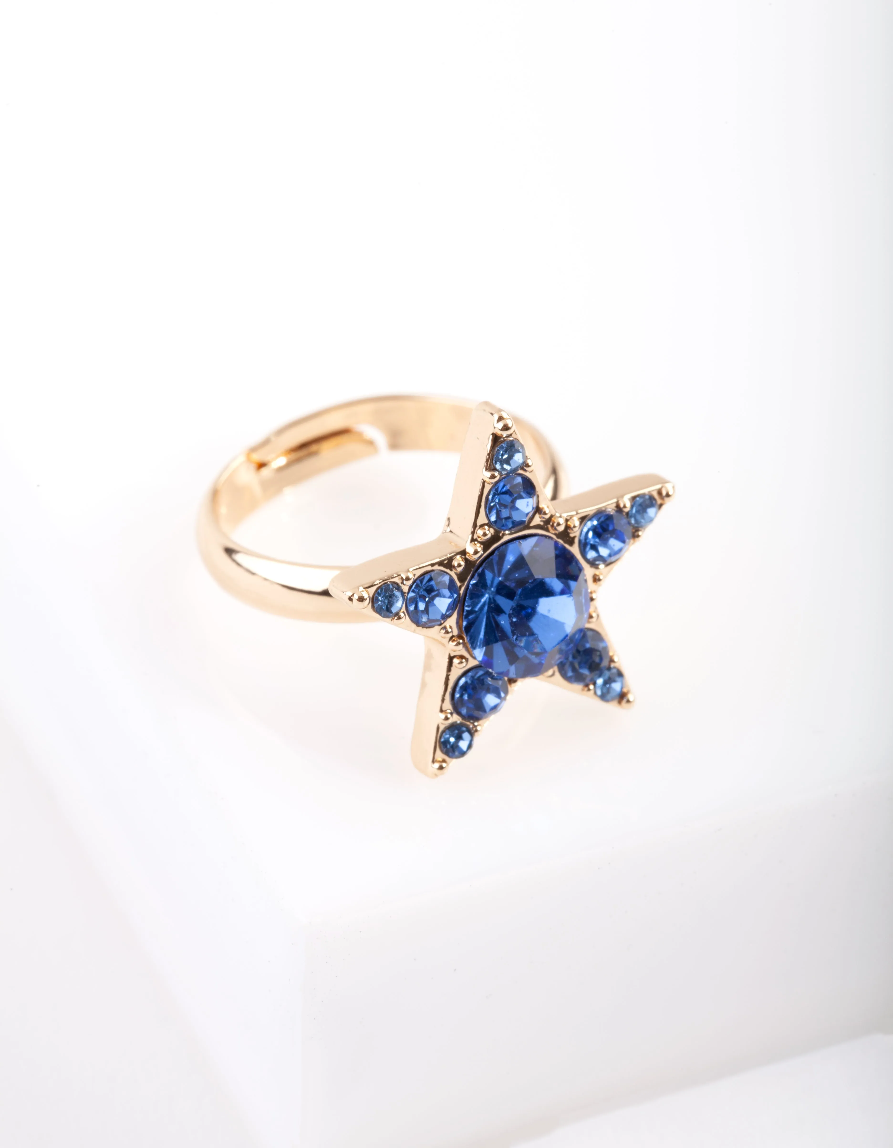 Gold Blue Gem Star Ring