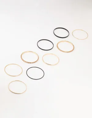 Gold Diamante Thin & Thick Bangles 9-Pack