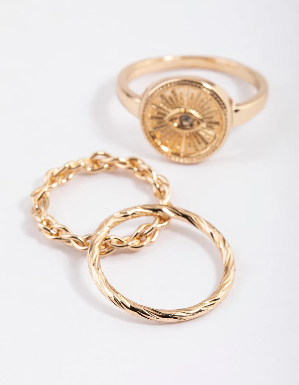 Gold Signet Evil Eye Ring Pack